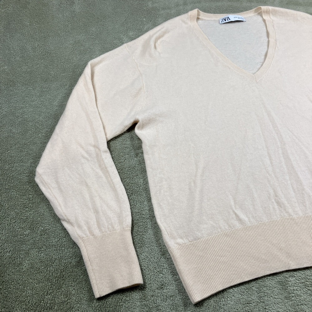 Zara 100% Wool Pullover Sweater Ivory Large/XL Holiday Quiet Lux Closet Staple - Picture 6 of 12